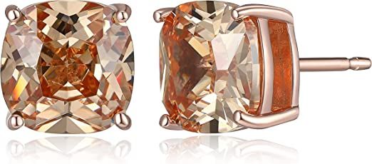 Amazon.com: Morgan & Paige Cubic Zirconia Earrings Studs - Platinum Plated 925 Sterling Silver Square Stud Earrings For Women With 7mm Champagne Rose Gold Plated CZ (2.5 cttw) In 4 Prong Setting: Clothing, Shoes & Jewelry
