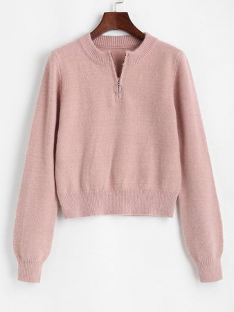 [32% OFF] 2020 O-ring Quarter Zipper Pullover Sweater In PIG PINK | ZAFUL