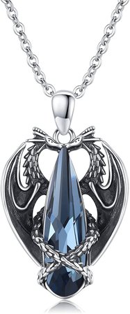 Dragon Necklace 925 Sterling Silver Winged Dragon Pendant with Blue Crystal Animal Chain Gothic Double Dragon Jewellery Gifts for Men and Women, 16,5*24,3*8,5 mm, Sterling Silver : Amazon.de: Jewellery