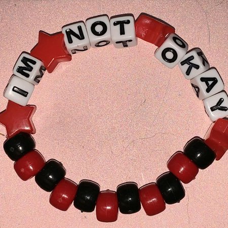 i’m not okay red and black kandi bracelet with stars - Depop