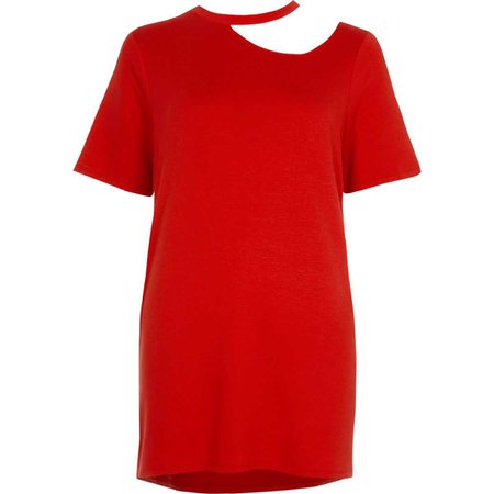 Dark red cut out neck oversized T-shirt - T-Shirts & Tanks - Sale - women