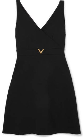Embellished Stretch Wool-blend Mini Dress - Black