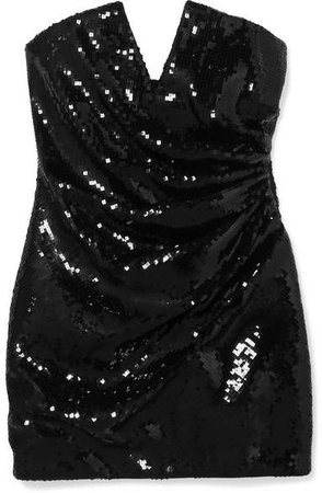 Strapless Sequined Crepe Mini Dress - Black