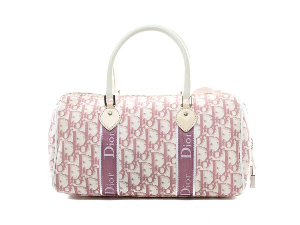 Authentic Christian Dior Pink Logo Canvas Girly Flowers Boston Bag | Connect Japan Luxury