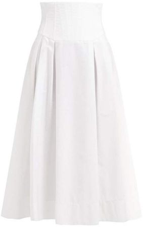 Corrales Corset Waist Cotton Poplin Midi Skirt - Womens - White