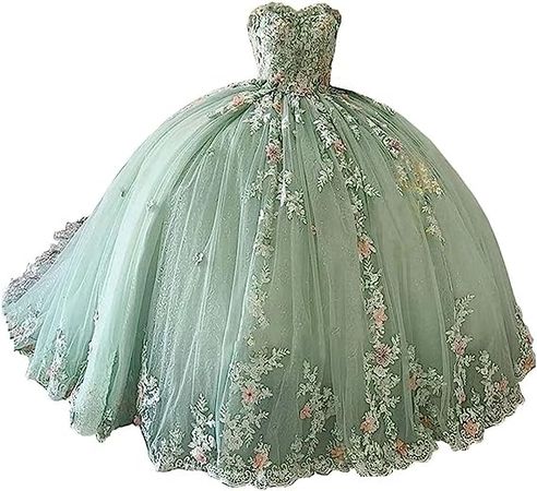 Amazon.com: TRHTX Princess Beaded Lace Quinceanera Dresses Ball Gown 2023 Strapless 3D Flowers Prom Dresses Puffy Sweet 15 16 Gown WZY75: Clothing, Shoes & Jewelry
