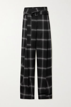 Black Belted checked wool wide-leg pants | Stella McCartney | NET-A-PORTER