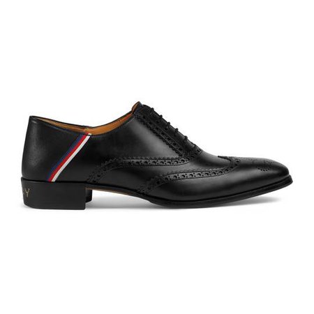 Leather brogue shoe with Sylvie Web in Black leather Gucci Men's Lace-ups