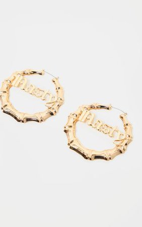 Gold Nasty Slogan Large Bamboo Hoops | PrettyLittleThing