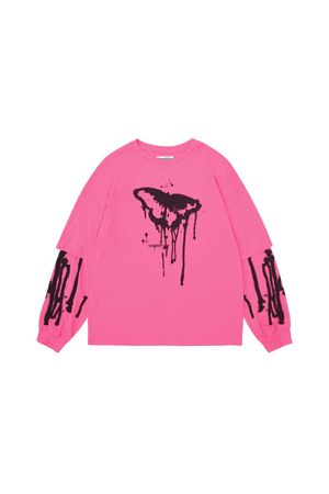 Butterfly graphic layered sleeve T-shirt (PINK) - lesugiatelier