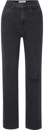 SLVRLAKE - London Distressed High-rise Straight-leg Jeans - Black
