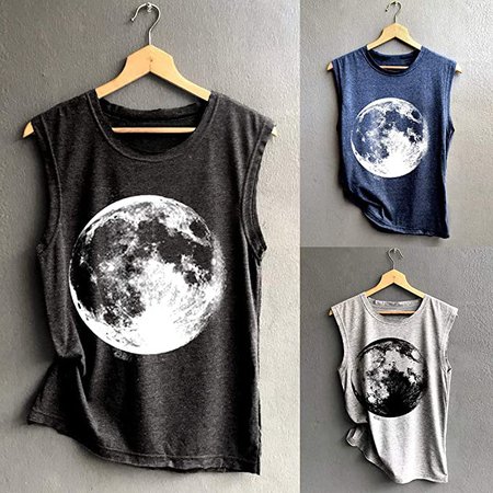 Severkill Women Full Moon Phase Print Vest Casual Loose Top Sleeveless Tank Sport Pullover Tunic Black at Amazon Women’s Clothing store