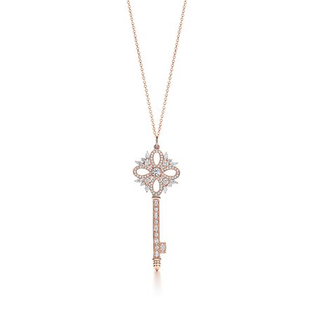Tiffany Keys Tiffany Victoria® key pendant in rose gold with diamonds, medium. | Tiffany & Co.