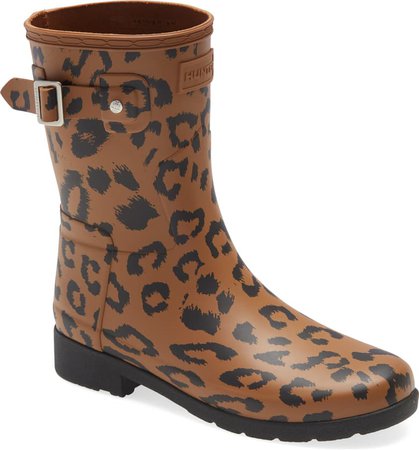 Hunter Original Leopard Print Refined Short Waterproof Rain Boot (Women) | Nordstrom