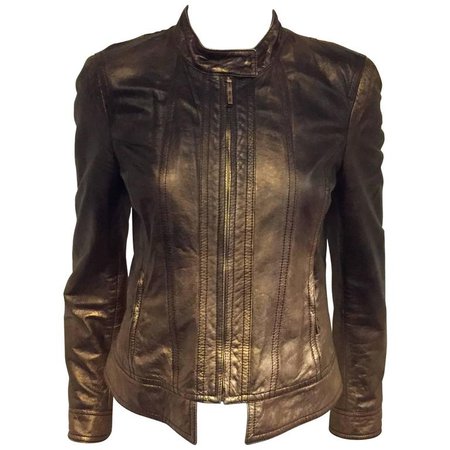 Remarkable Roberto Cavalli's Bomber Leather Jacket in Bronze Metal Color For Sale at 1stdibs