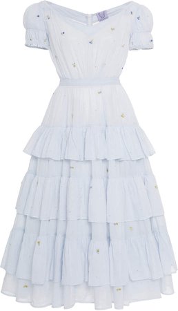 Thierry Colson Visconti Embroidered Cotton Midi Dress Size: XS