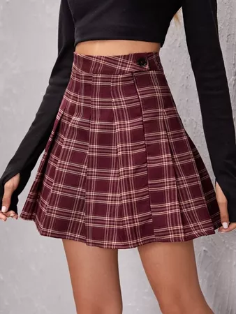 High Waist Tartan Pleated Skirt | SHEIN USA