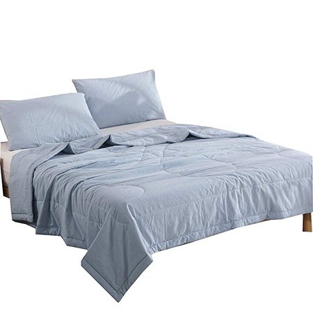Amazon.com: NTCOCO 3 Piece Comforter Set Thin Quilt Lightweight Comforter,100% Washed Cotton,Machine Washable,Soft Comfy Breathable Can Sleep Naked (Grey, Queen): Home & Kitchen
