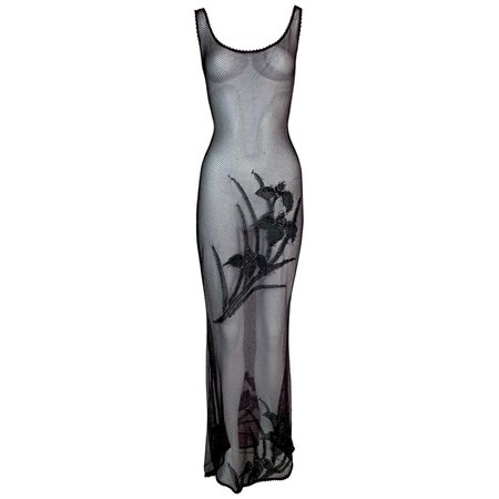 F/W 2000 Christian Dior John Galliano Sheer Fishnet Embellished Maxi Dress For Sale at 1stDibs