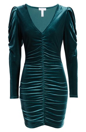 Leith Velour Ruched Long Sleeve Minidress | Nordstrom