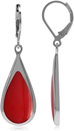 Amazon.com: Silvershake Created Red Coral Inlay White Gold Plated 925 Sterling Silver Drop Dangle Leverback Earrings: Clothing, Shoes & Jewelry