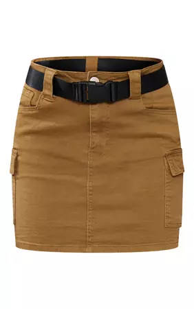 Khaki Utility Belted Cargo Denim Mini Skirt | PrettyLittleThing USA
