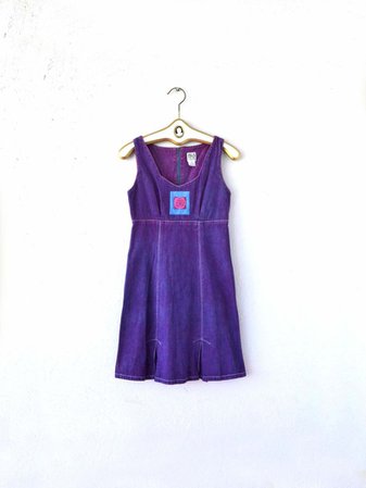 Vintage 90s Denim Jumper Dress // Boho Purple Dyed Jean Asian | Etsy