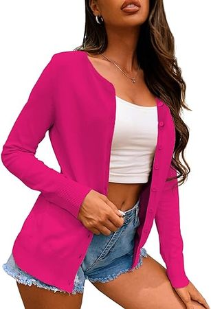 a.Jesdani Women's Button Down Crew Neck Long Sleeve Soft Knit Cardigan Sweaters at Amazon Women’s Clothing store