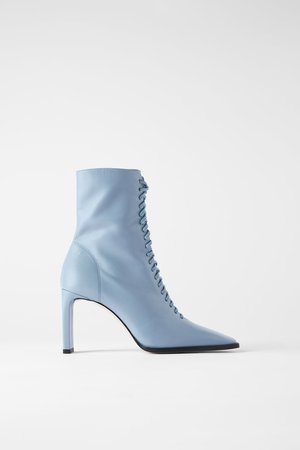 LACED LEATHER HIGH - HEEL ANKLE BOOTS | ZARA United States blue