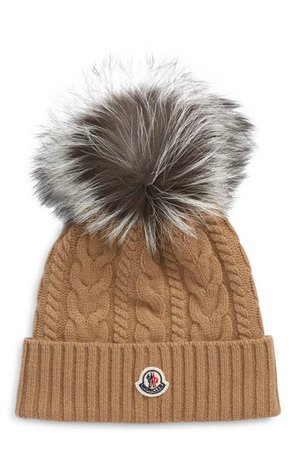 Moncler Cable Wool & Cashmere Beanie with Genuine Fox Fur Pom | Nordstrom