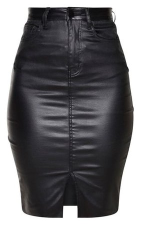 Black Coated Denim Midi Skirt | Denim | PrettyLittleThing
