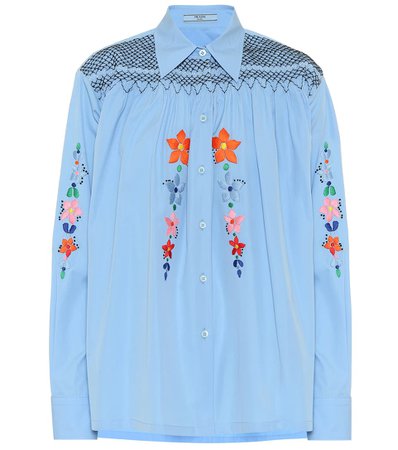 Embroidered Cotton Shirt - Prada | Mytheresa