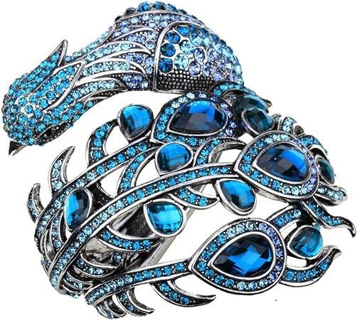 Amazon.com: YACQ Women's Big Peacock Hinged Bangle Bracelet Fit Wrist Size 6-1/2 To 7-1/2 Inch - Paved Crystal Jewelry - Lead & Nickle Free - Halloween Costome Outfit (Blue): Clothing, Shoes & Jewelry