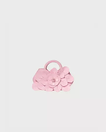 Pink Signature Leather Mini Floral Handbag: Women's Luxury Handbags | Anne Fontaine