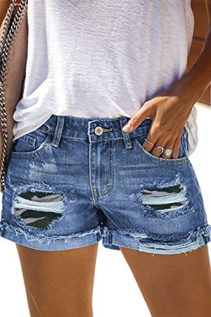 Grimgrow Women's Casual Ripped Jean Shorts Mid Rise Distressed Denim Shorts at Amazon Women’s Clothing store