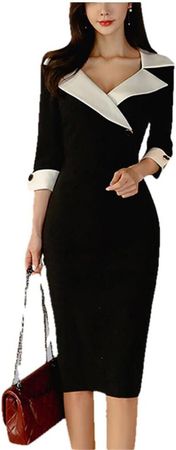 NP Women Neck Black Sheath Pencil Dress Slim Work Bodycon Dresses at Amazon Women’s Clothing store