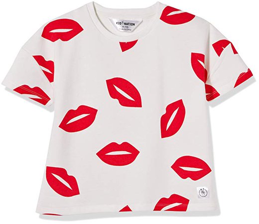 Amazon.com: Kid Nation Girls' French Terry Printed Short-Sleeve Boxy T-Shirt Large Eggnog: Clothing