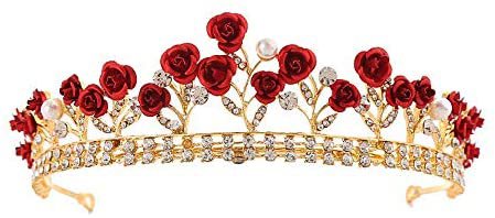 Amazon.com: CHDHALTD Crystal Bridal Tiara with Rose Flower, Wedding Princess Crown, Wedding Princess Diadem,Hair Accessories, Red Bridal Headpieces for Women: Home & Kitchen