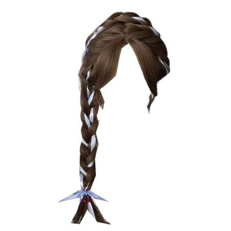 long brown hair curtain bangs french side braid blue ribbon hairstyle