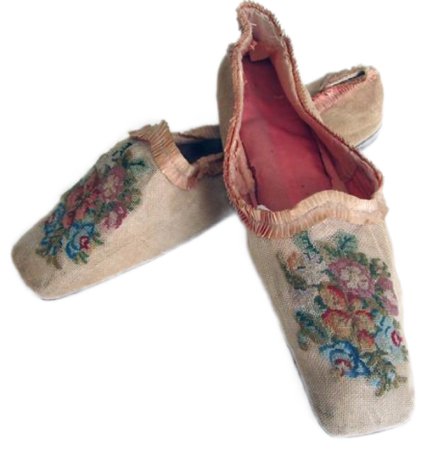 1800s silk & canvas shoes w/ needlepoint flowers