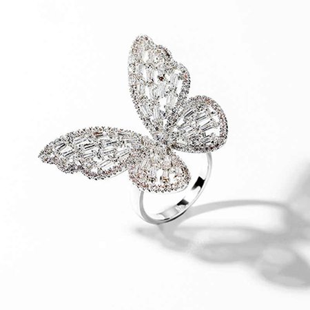 Luxury Zircon Crystal Butterfly Rings For Women Sliver Color Open Adjustable Shine Butterfly Ring Weddings Party Jewelry Gifts|Rings| - AliExpress