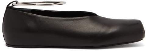 Squared Leather Ballet Flats - Womens - Black