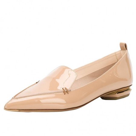 Nude Patent Leather Loafers for Women Trendy Pointy Toe Flats for Party, School, Date, Going out, Hanging out, Honeymoon | FSJ