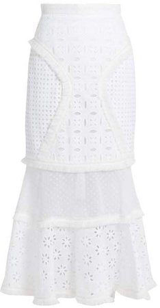 Broderie Anglaise Panelled Cotton Skirt - Womens - White