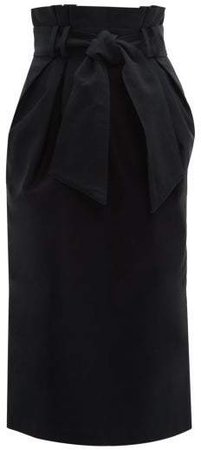 Jordan Paperbag Waist Cotton Faille Midi Skirt - Womens - Navy