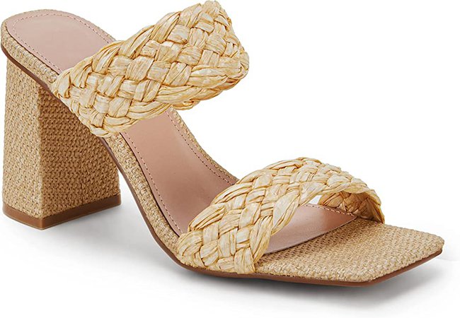 Amazon.com | Womens Braided Sandals Heeled Square Open Toe Strappy Slip On Slide Shoes | Slides