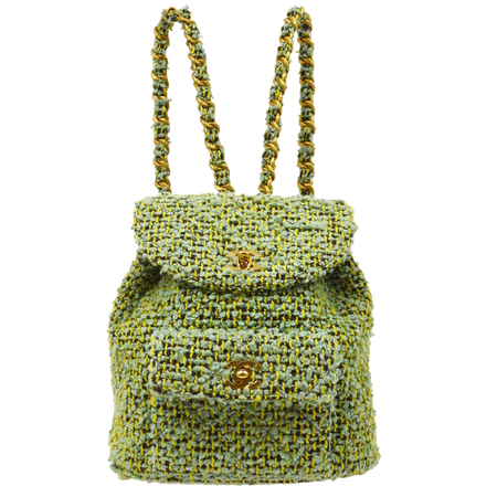 CHANEL - 1994 Green Tweed DUMA Backpack Medium