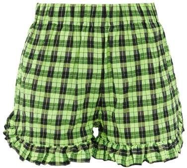 Check Print Cotton Blend Seersucker Shorts - Womens - Black Green