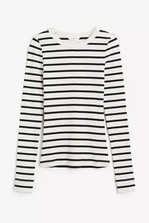 Ribbed jersey top - White/Striped - Ladies | H&M