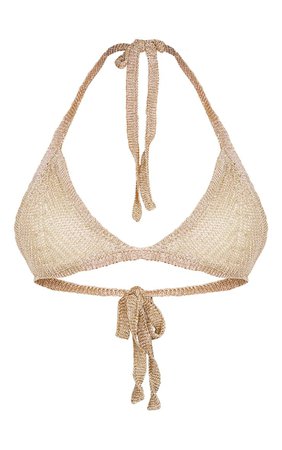 Gold Metallic Knitted Bralet | Knitwear | PrettyLittleThing